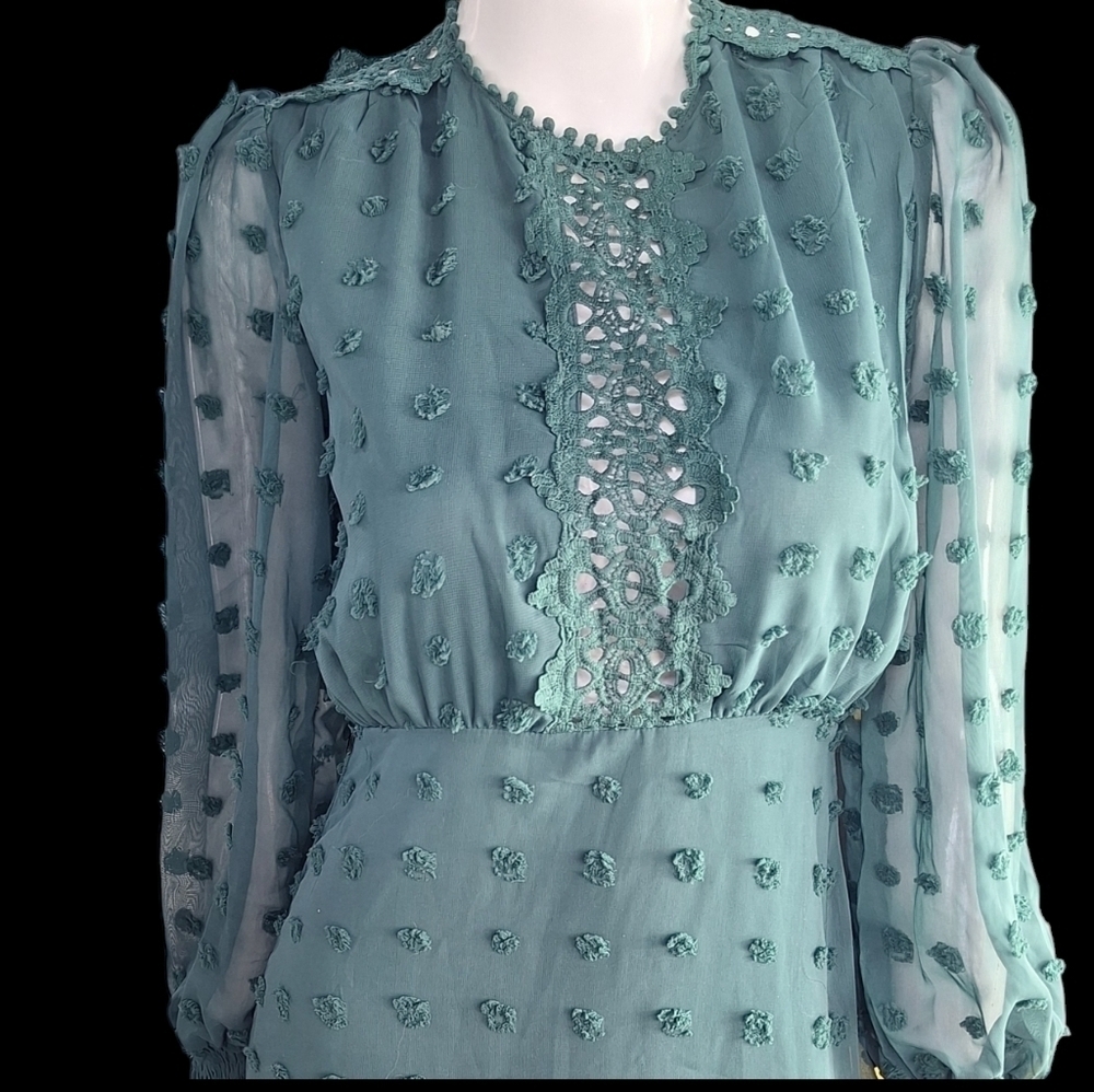 Lulus Lust or Love Emerald Green Embroidered Lace Long Sleeve Dress Small - Picture 6 of 16